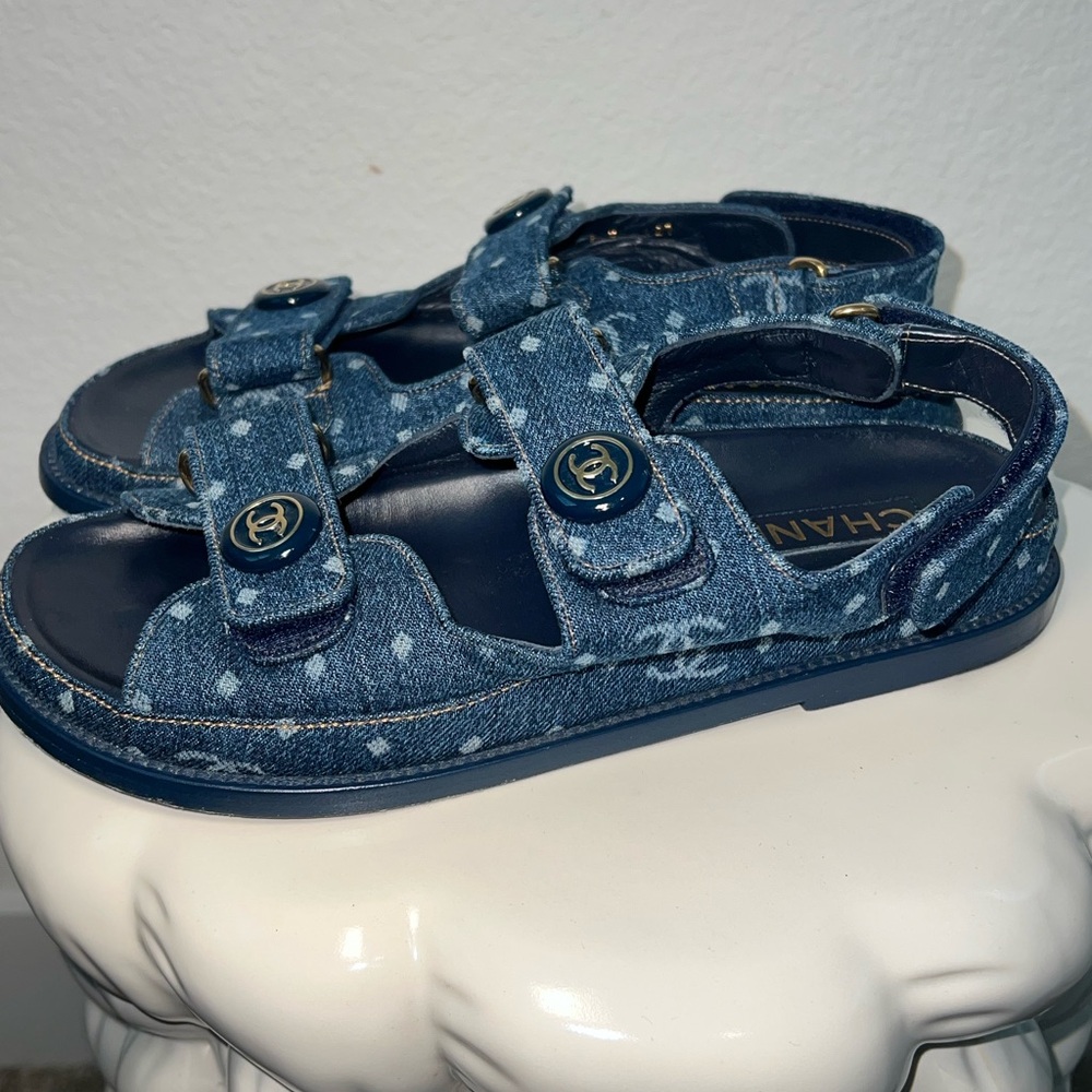 CHANEL Denim CC Dad Sandals in Dark blue